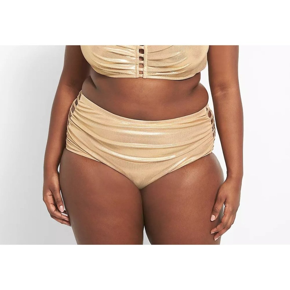 Lane Bryant Cacique Ribbed Ruched Strappy Side Swim Brief 26